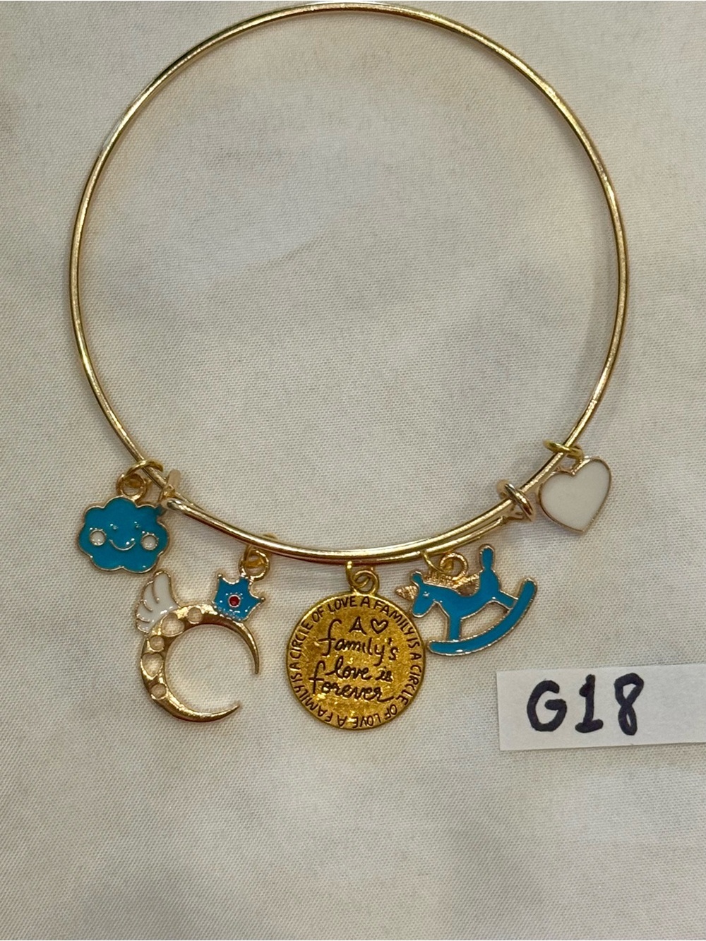G18 Baby Boy Blue Heart Love Charm Bangle Bracelet